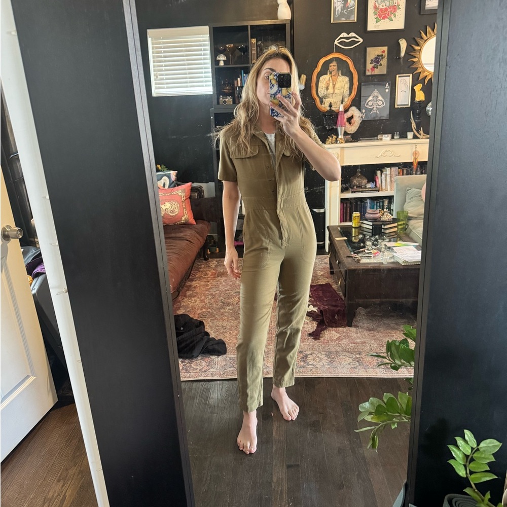 BDG Olive Green Short-Sleeve Jumpsuit